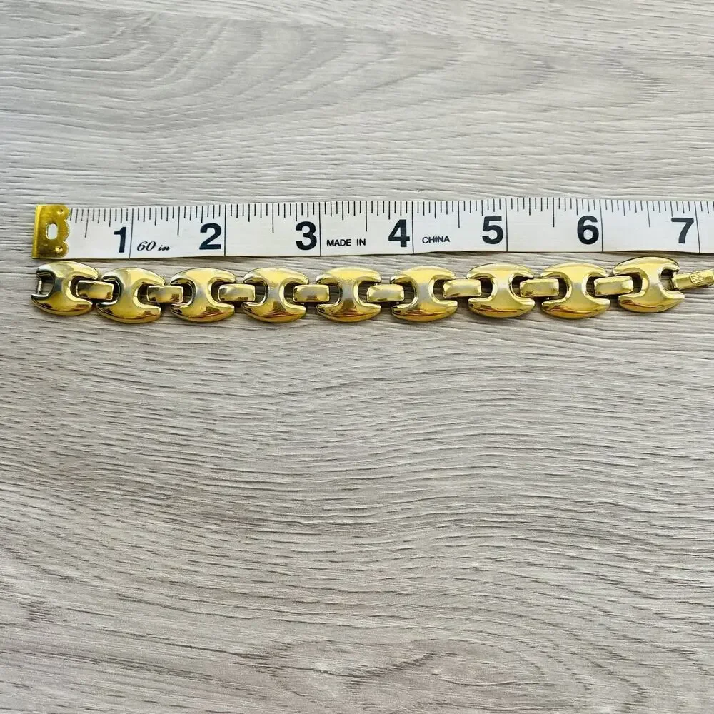 GIVENCHY Vintage Puffed Anchor Mariner Chain Link Gold Plated Bracelet 7” Luxe - Picture 6 of 7